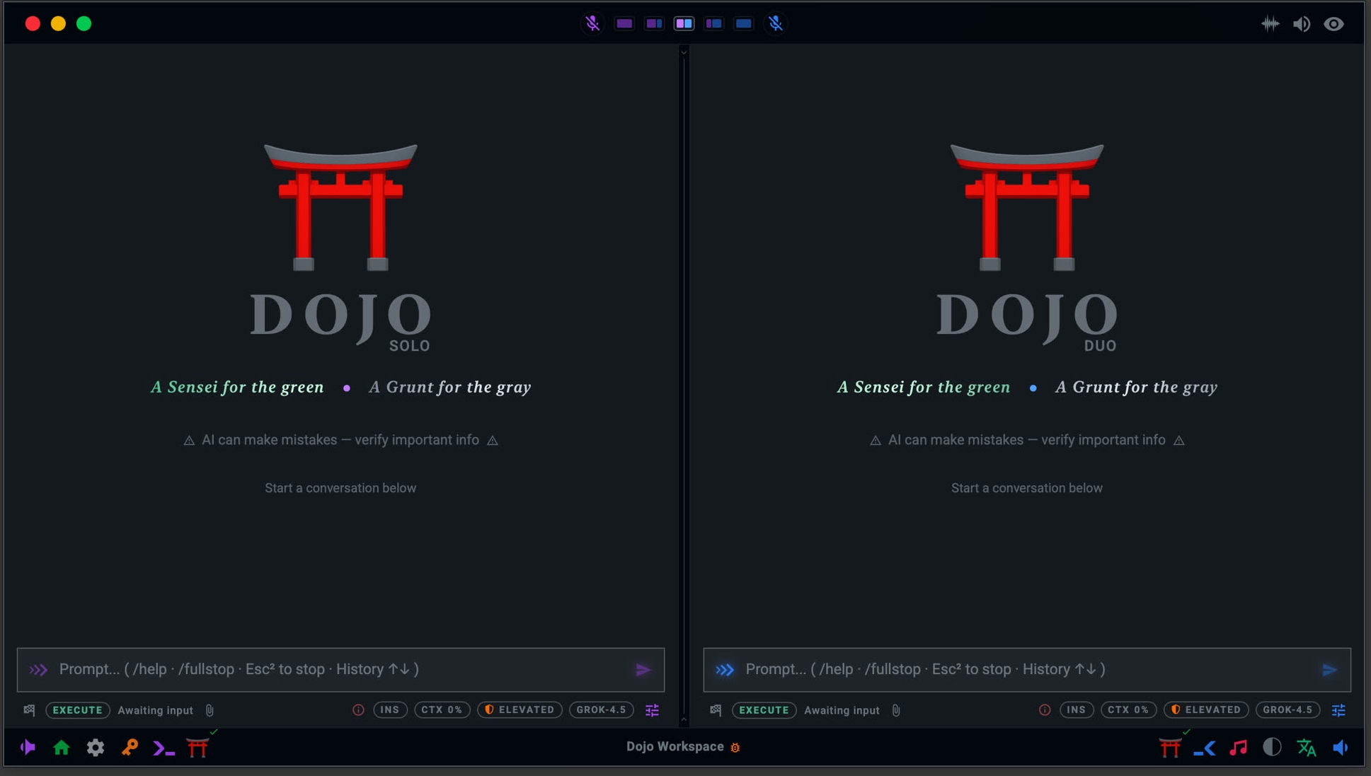 Dojo Solo and Dojo Duo empty two-lane UI